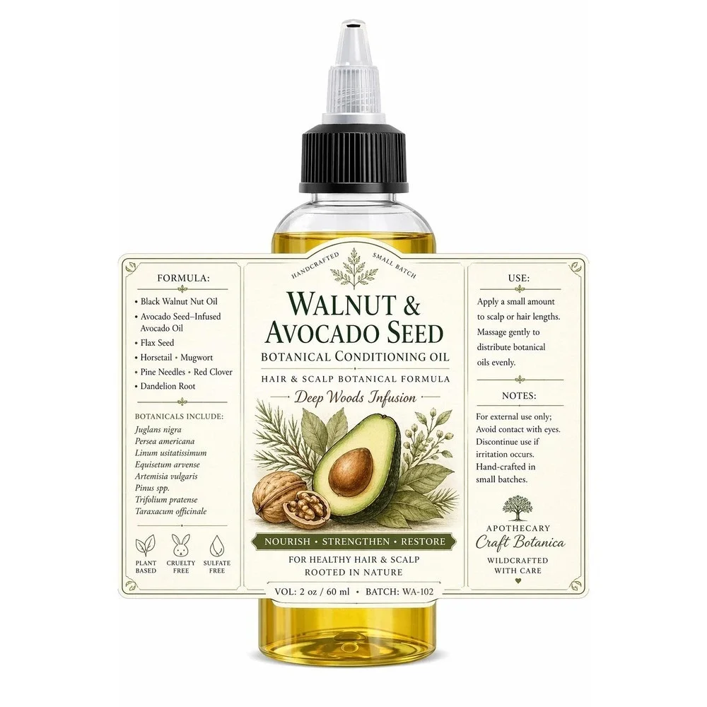 Black Walnut Avocado Seed Botanical Conditioning Hair Scalp Oil 2oz